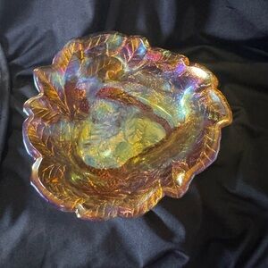 Iridescent Leaf-Shaped Glass Bowl